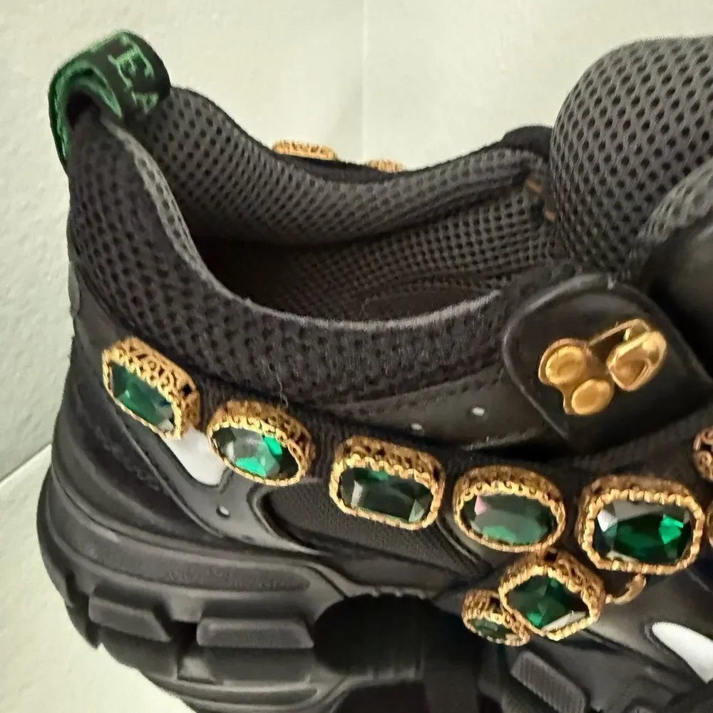 Brand new Gucci Black Mesh and Leather Flashtrek Reflective Removable Crystals - Picture 7 of 15